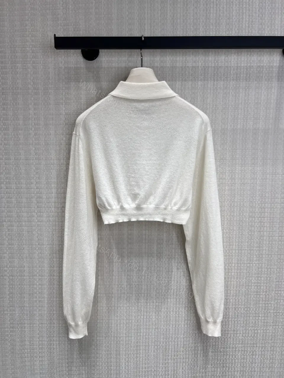 View 4 of Off-White: White Cropped Polo Knit Top with Button Placket