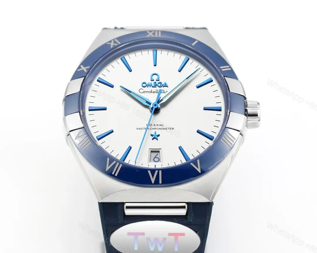 View 4 of Omega Constellation Meteorite Series 5th Generation 41MM Watch Blue and White with Leather Strap
