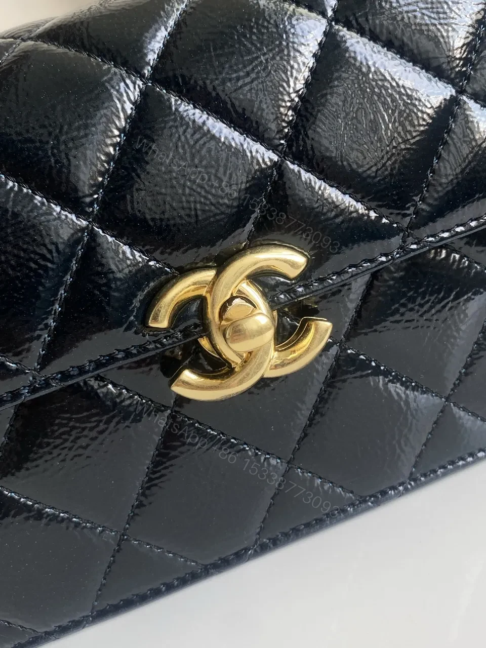 View 6 of Quilted Black Leather Bag with Gold Hardware, Classic Style