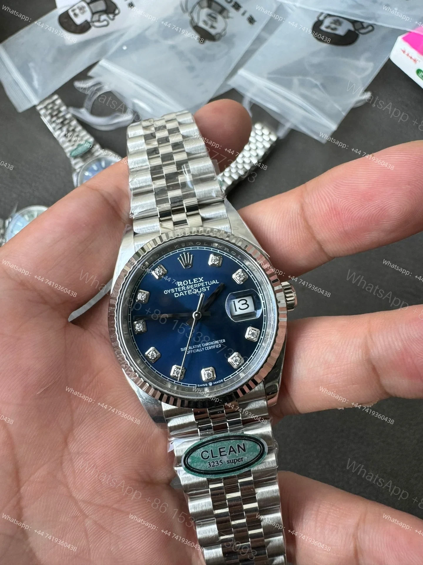 View 2 of Rolex Datejust M126234-0037 Blue Diamond Dial 1:1 Replica Jubilee 36MM 3235 Movement Super Clone Watch