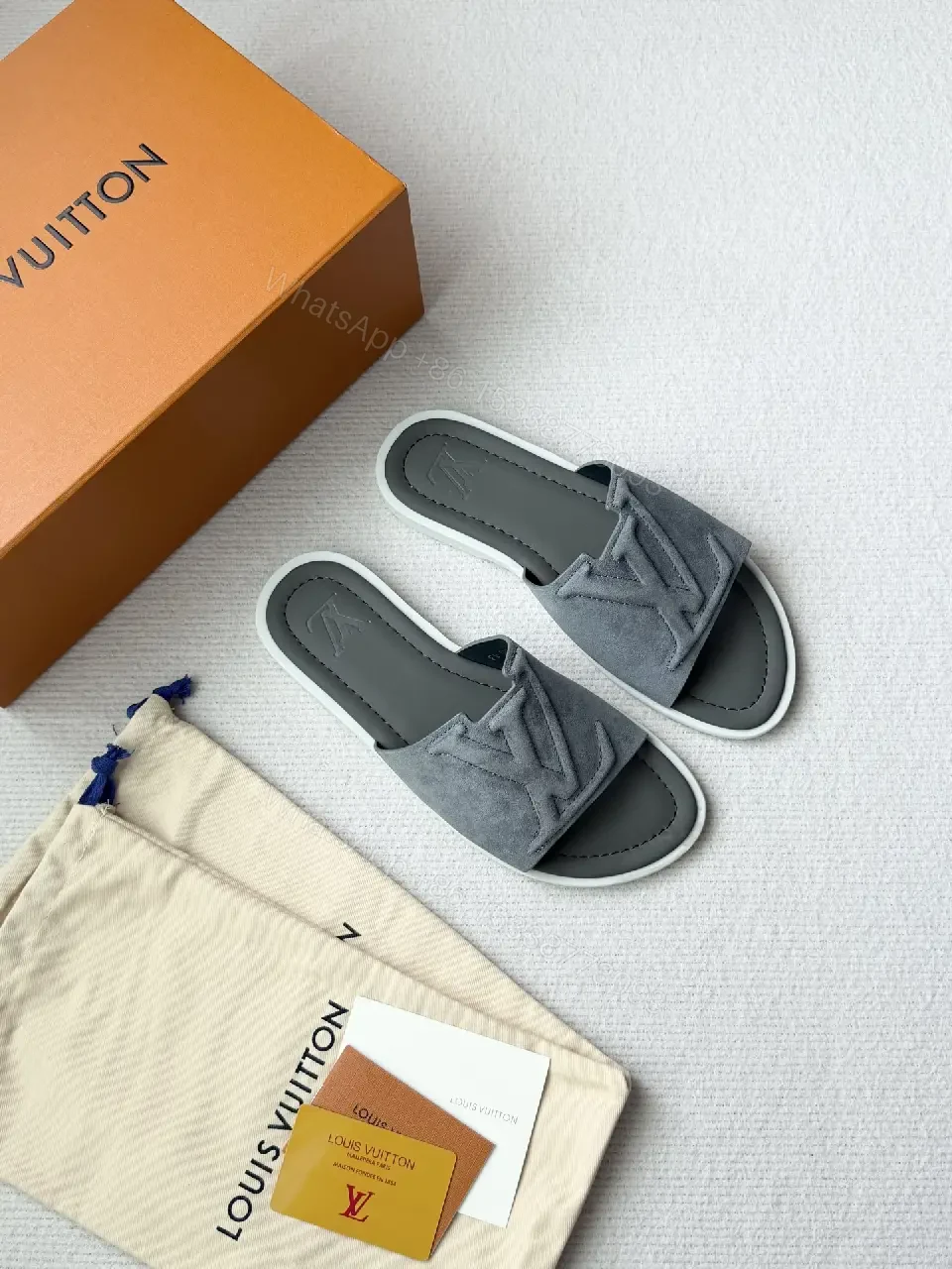 View 4 of Suede Slip-On Sandal with Subtle LV Motif—All-Day Comfort