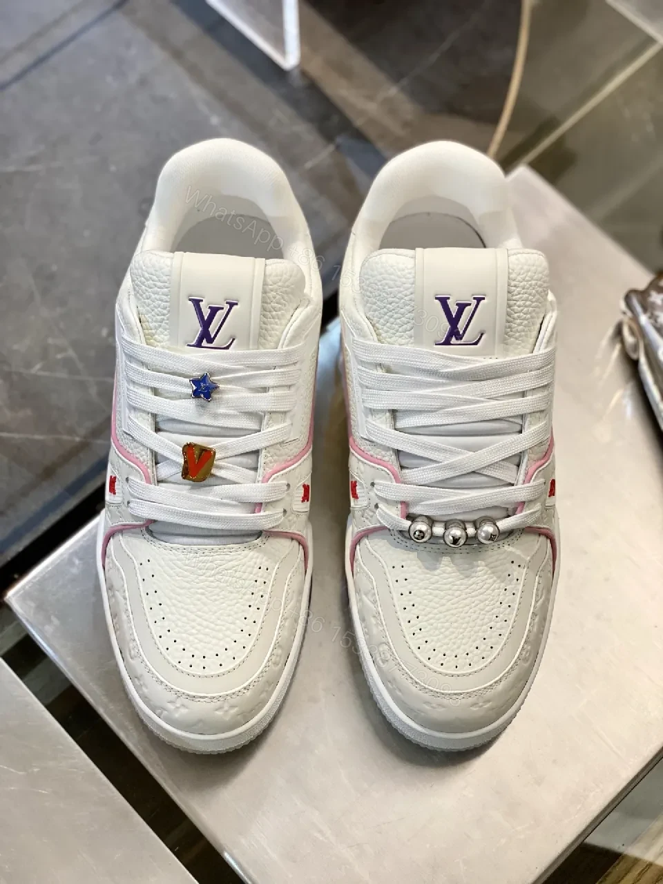View 3 of White Lux Chic Sneakers: Perforated Upper, Designer-Accent