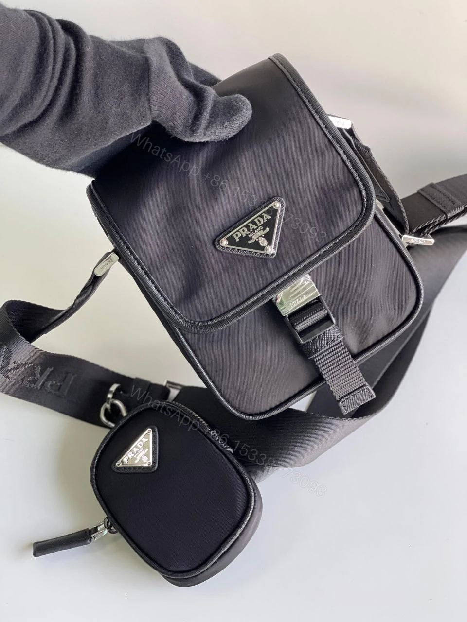 View 3 of Re-Nylon Shoulder Bag with flap pocket at front