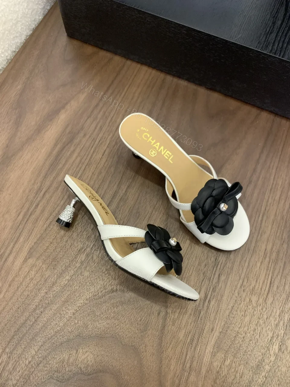 View 4 of Floral-Embellished Open-Toe Slide Sandals, Premium Comfort