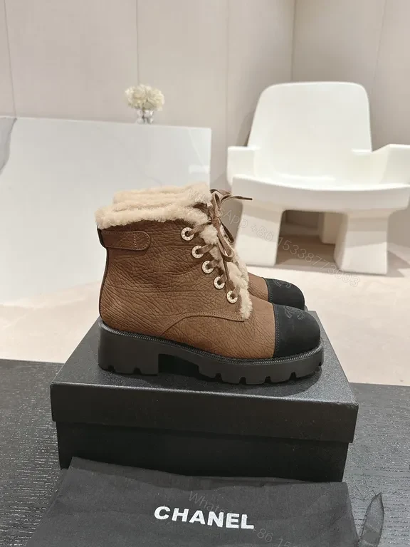 View 9 of Chanel-Inspired Leather Boots with Plush Shearling