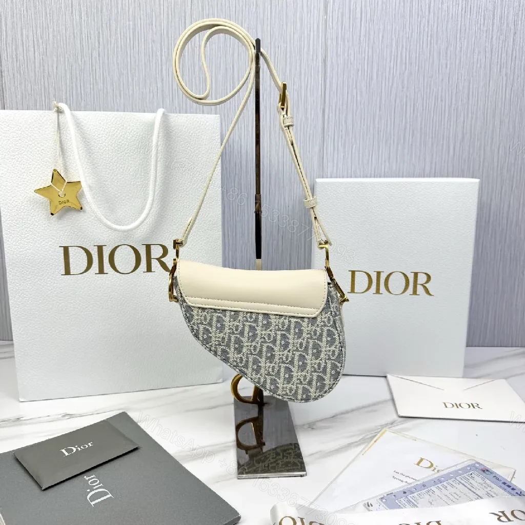 View 4 of Cream Leather Dior-Inspired Mini Saddle Bag