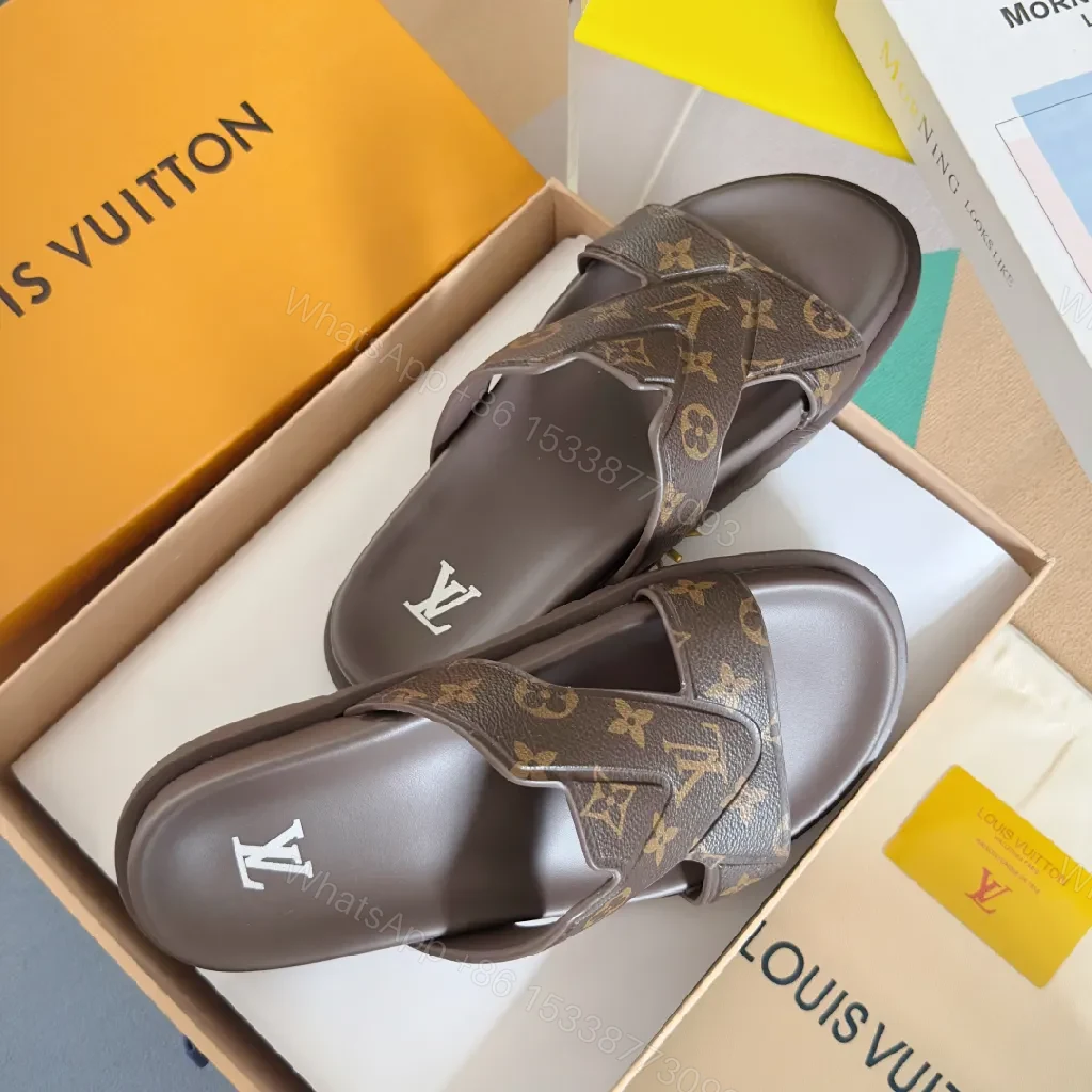View 3 of Brown Monogram Sandals: Signature Straps, All-Day Comfort