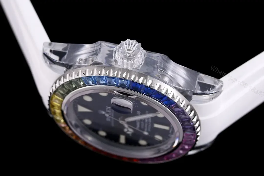 View 5 of Rolex Submariner Date Phantom Blue Rainbow replica 40MM White Rubber Strap Edition RLX-SUB-DATE-PHANTOM-BLUE-RAINBOW-40MM-WHITE-RUBBER-STRAP