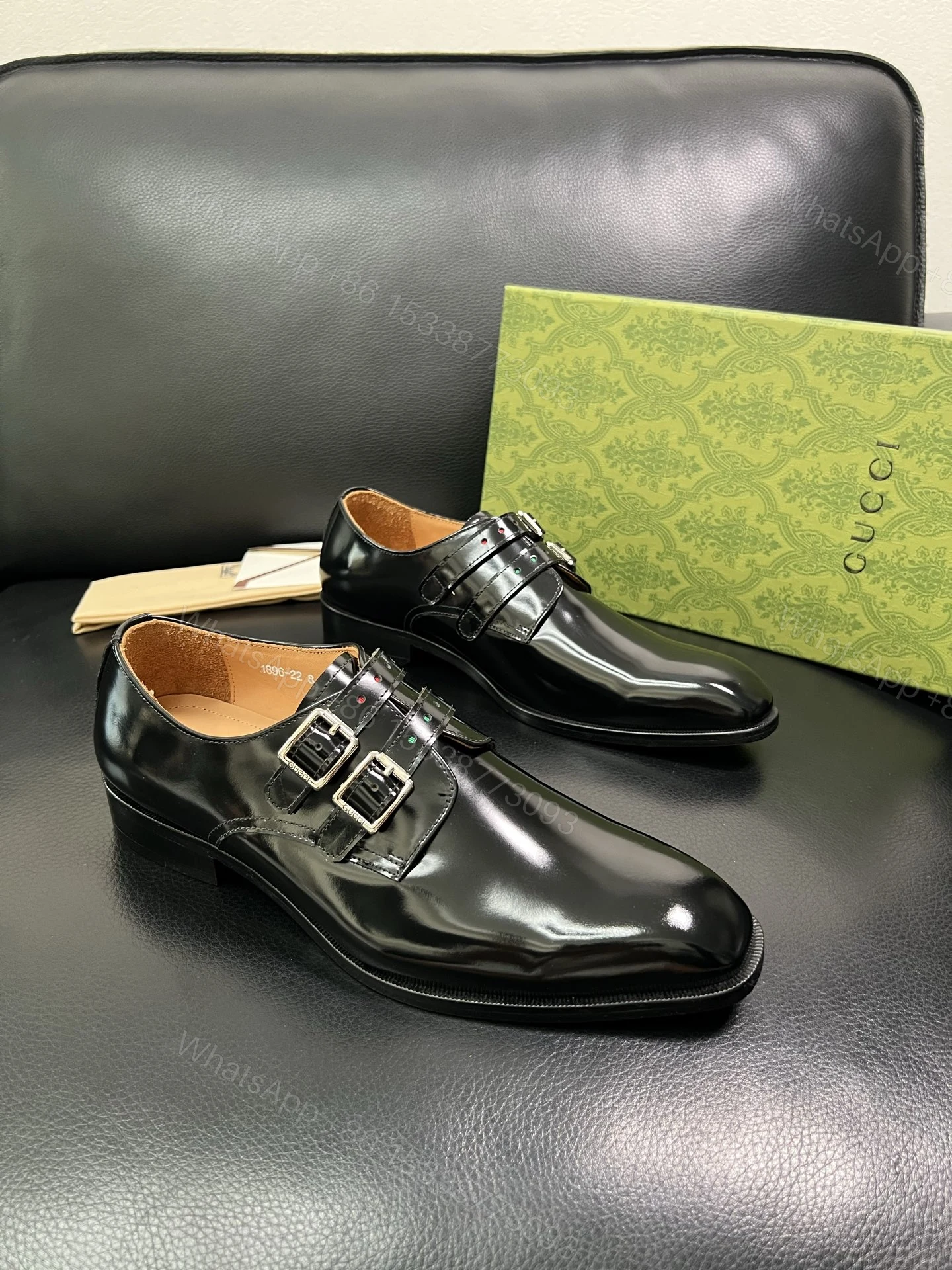 Gucci 高仿男士亮皮雙釦德比鞋 黑色光澤 經典義式手工鞋款 — view 1