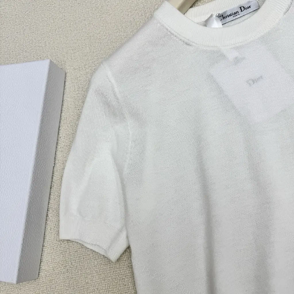 View 4 of White Cotton Knit T-Shirt Dior Logo Minimalist Style