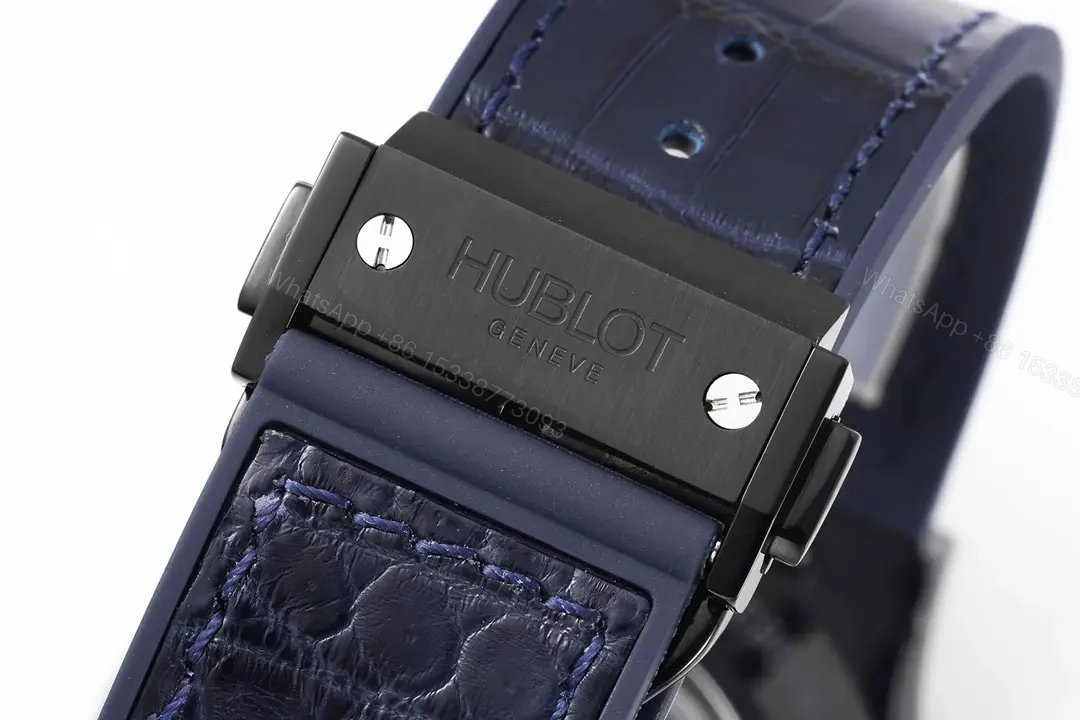 View 9 of Hublot Classic Fusion Blue Dial Automatic Watch Black Ceramic Case Blue Crocodile Leather Strap