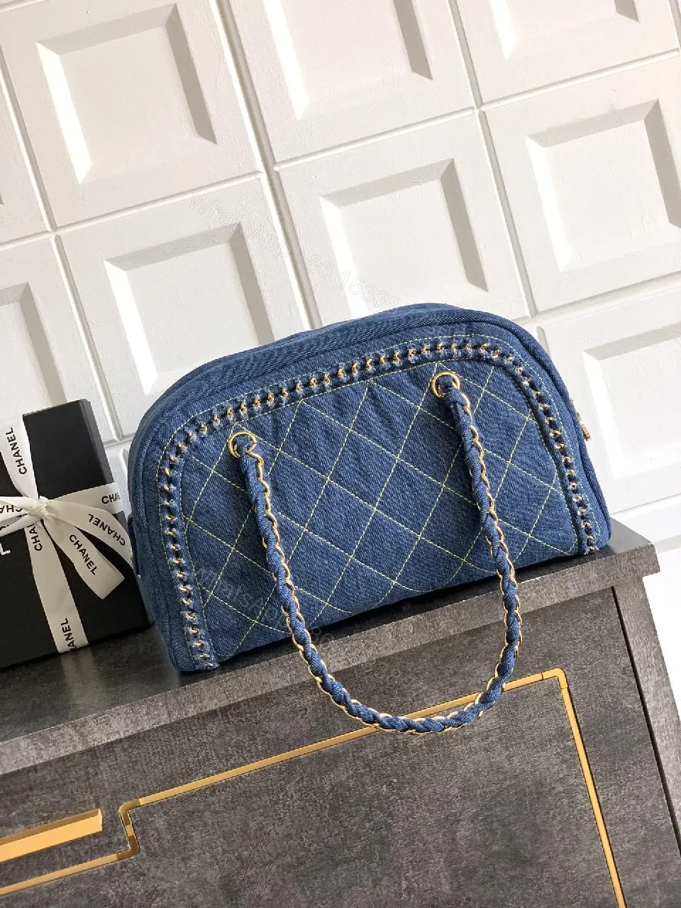 View 7 of Denim Mini Bag + Chain Handle + Structured + Couture Vibe + Bag