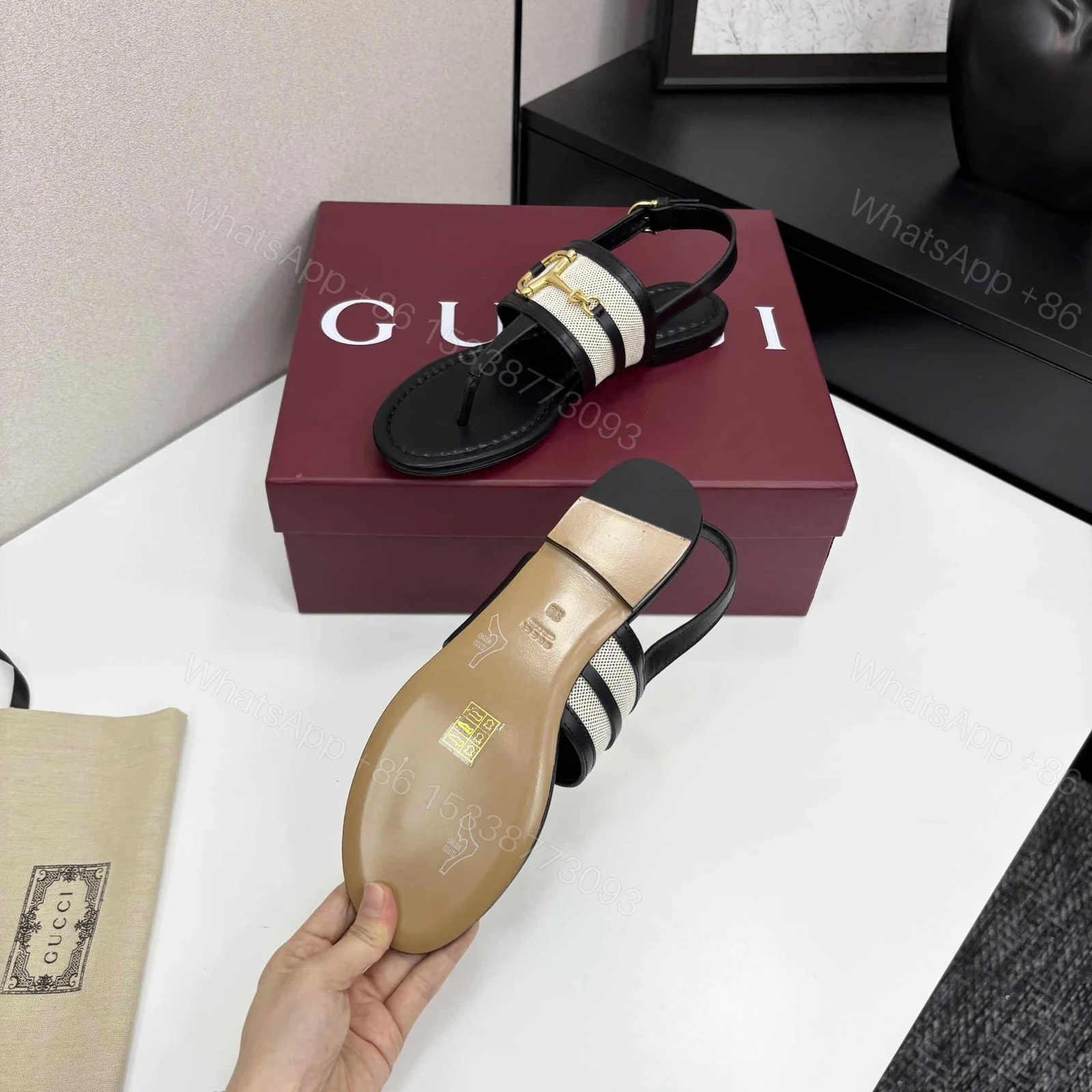 View 6 of GUCCI WOMEN’S THONG SANDAL WITH HORSEBIT BLACK 834431 AAEZJ 1072