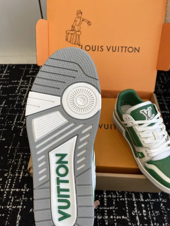 View 9 of Bold Green & White LV-Inspired High-Top Sneakers
