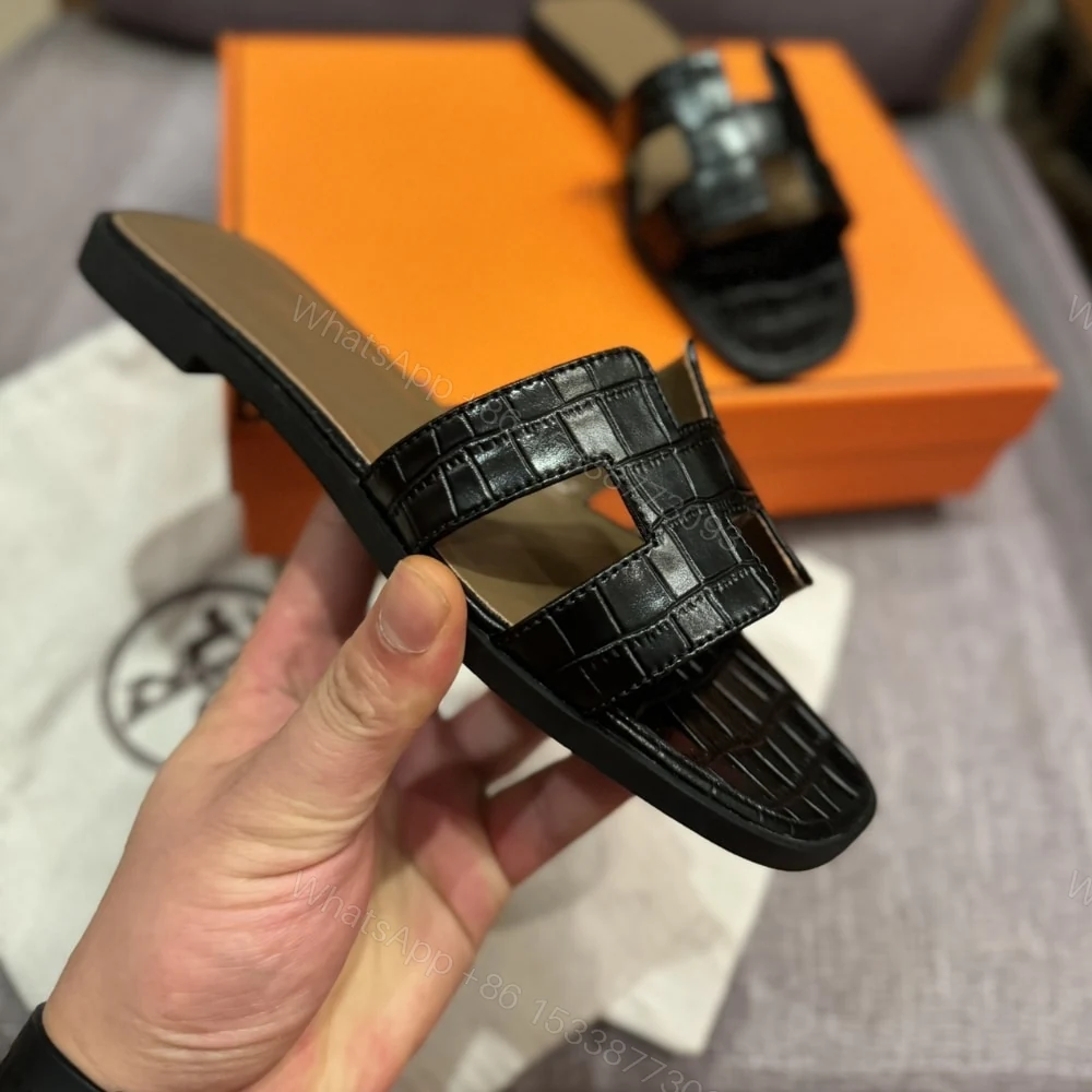 View 3 of HERMÈS ORAN SANDAL ALLIGATOR IN BLACK H001089Z 01360
