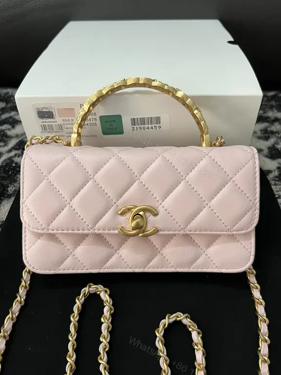 Chanel-Inspired Pink Quilted Leather Mini Bag with Gold Chain — view 1
