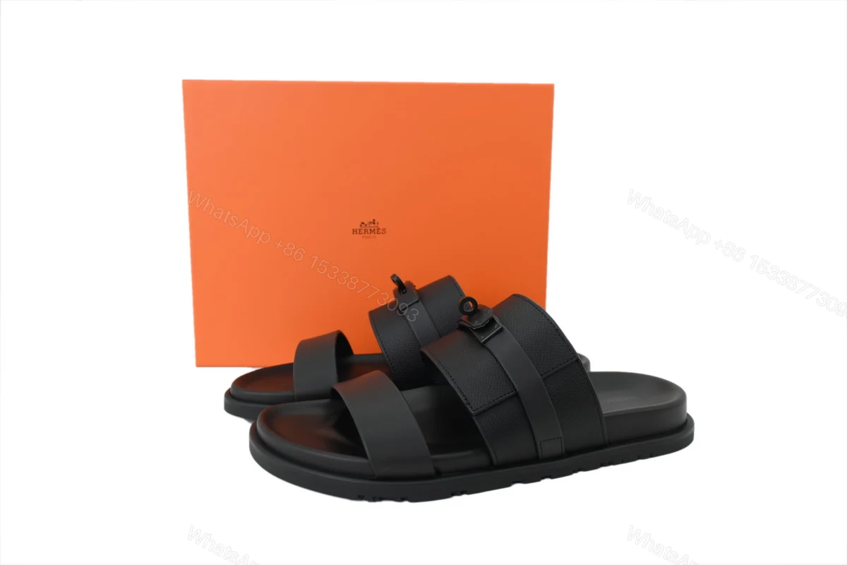 View 7 of HERMES Lychee Grain Button Slides