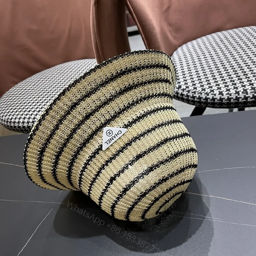 View 5 of Straw Hat: Striped Beige/Black, Chanel-Inspired Luxe