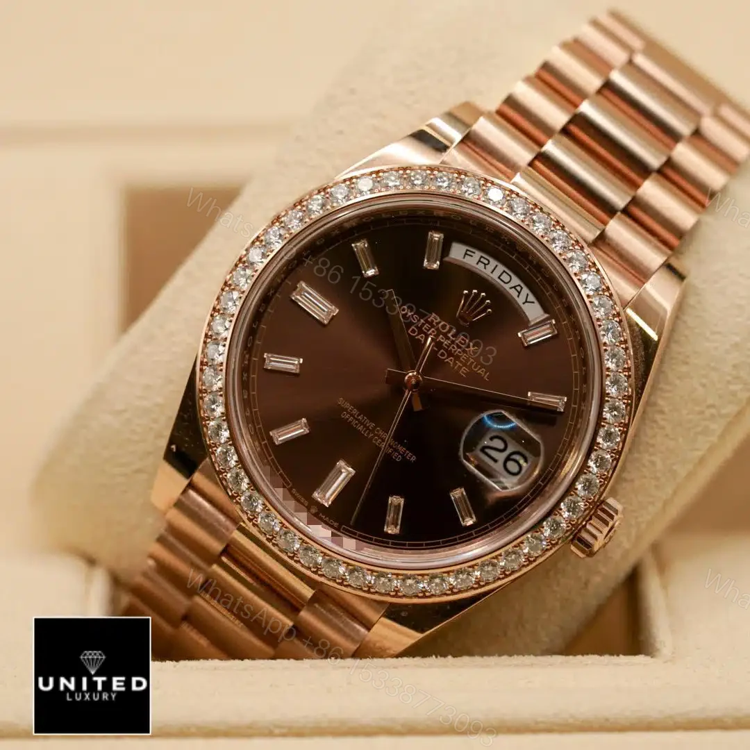 View 5 of Rolex Day-Date 228345RBR Chocolate Dial Diamond Bezel Replica