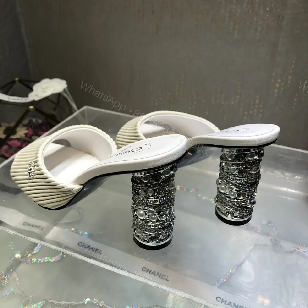 View 3 of Ivory Knit Slide + Textured Strap + Glam Block Heel + All-Day Comfort Slide