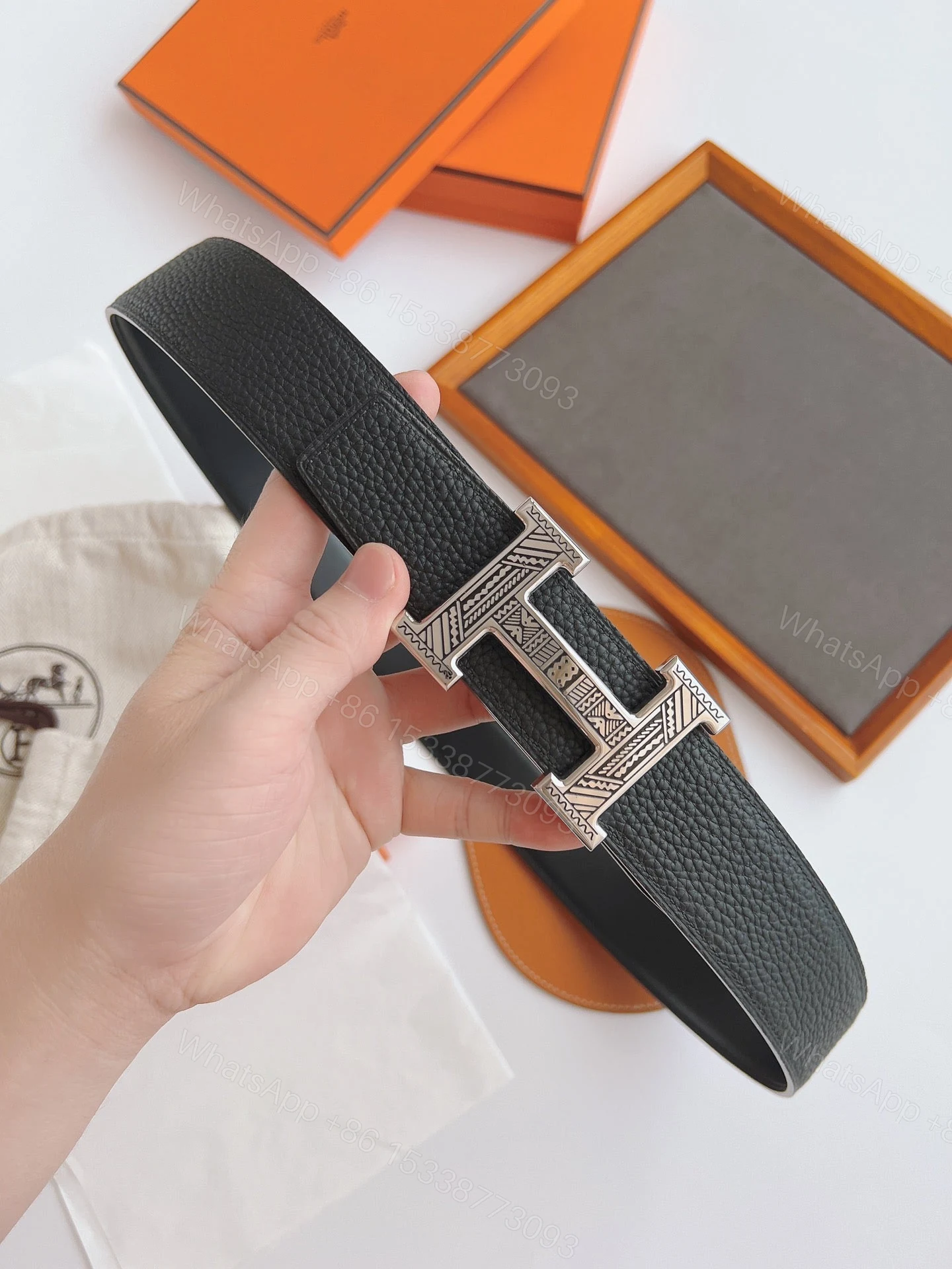 View 3 of HERMES TOUAREG LEATHER BELT BLACK 38MM