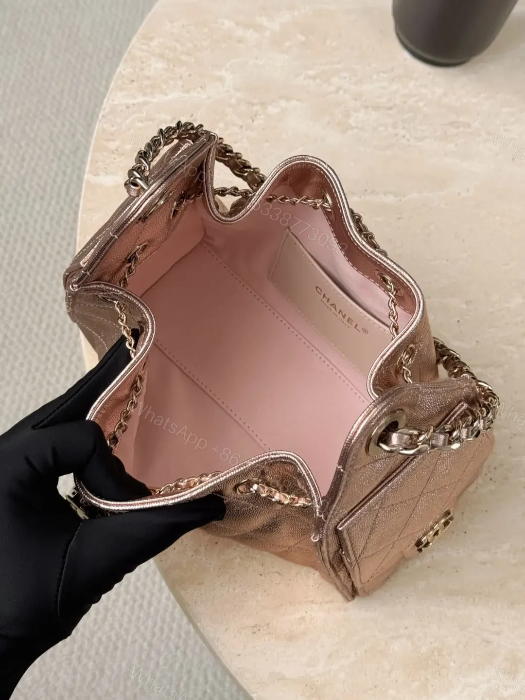 View 5 of CHANEL 25 Bag Mini Rose Gold Caviar Leather