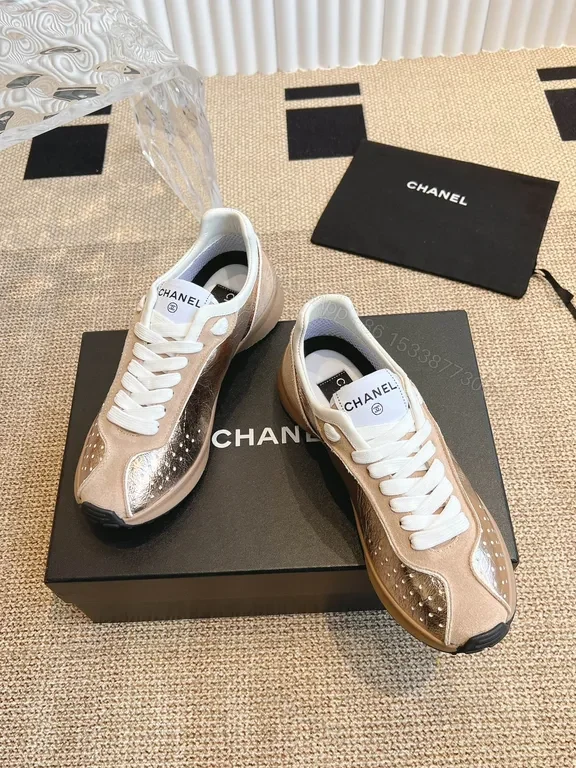 View 4 of Chanel-Inspired Suede & Metallic Mesh Sneakers