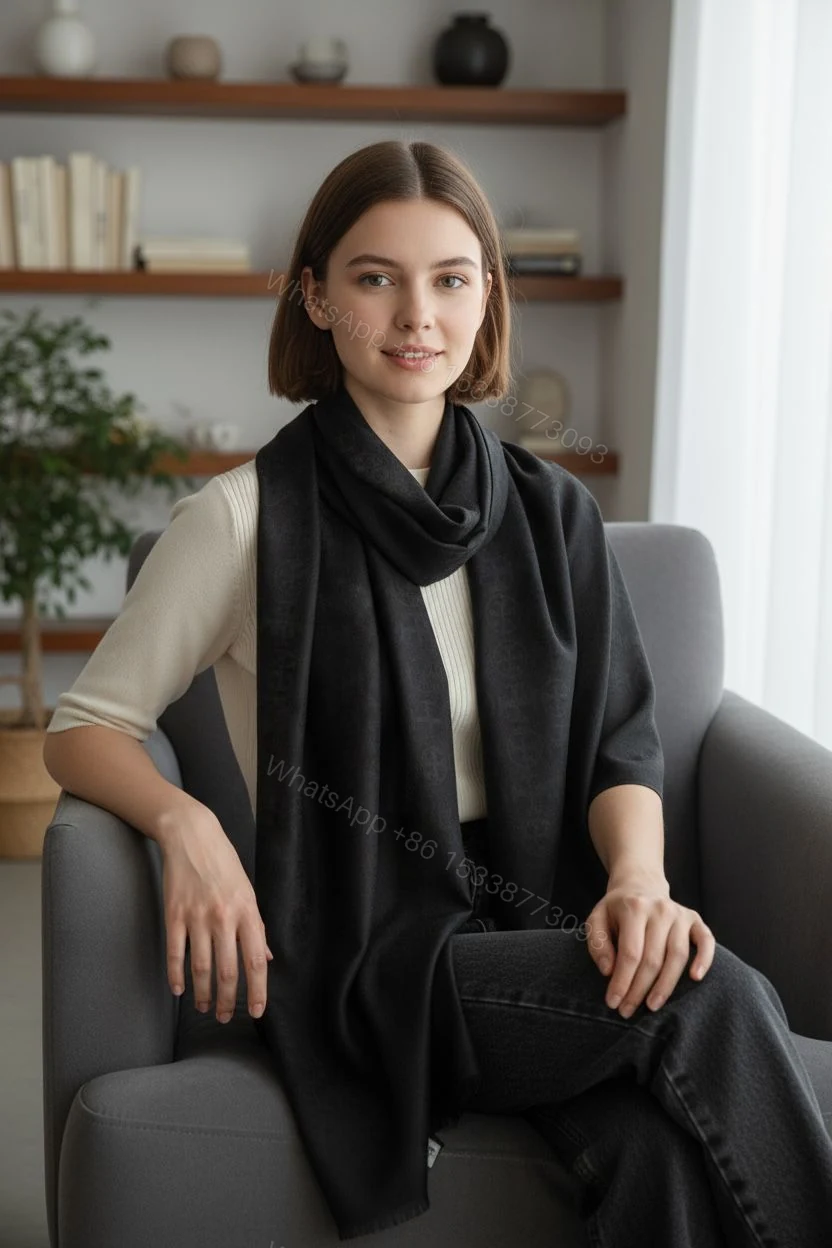 View 9 of First Copy Tory Burch Off-White Semi-Woollen Winter Stole for Women