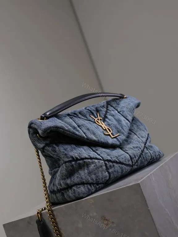 View 5 of Statement Denim Quilted Bag with Gold Hardware - Luxury Day-to-Evening Bag