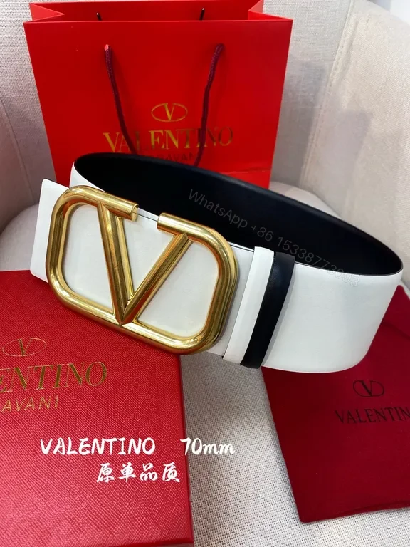 View 4 of White Leather Belt with Gold V Buckle â€“ 70mm Valentino Style