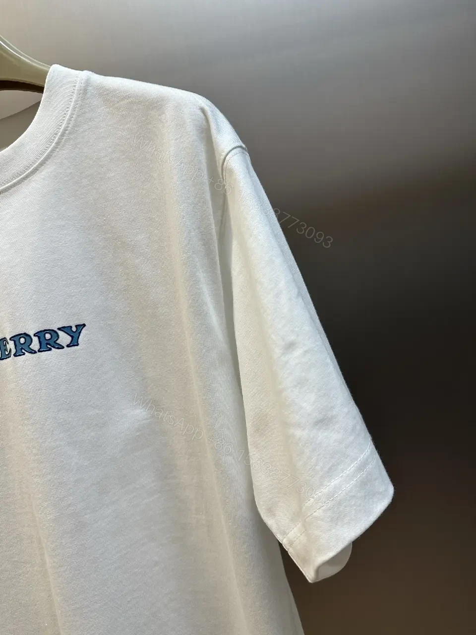 View 9 of White Plain Knit Cotton Oversized T-shirt Burberry Logo Chest T-shirt