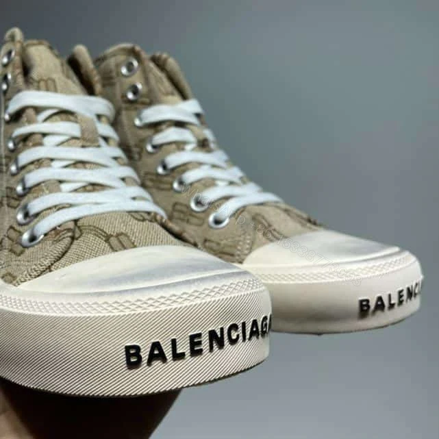 View 6 of BALENCIAGA MEN’S PARIS HIGH TOP TRAINERS BB MONOGRAM IN BEIGE – BB209