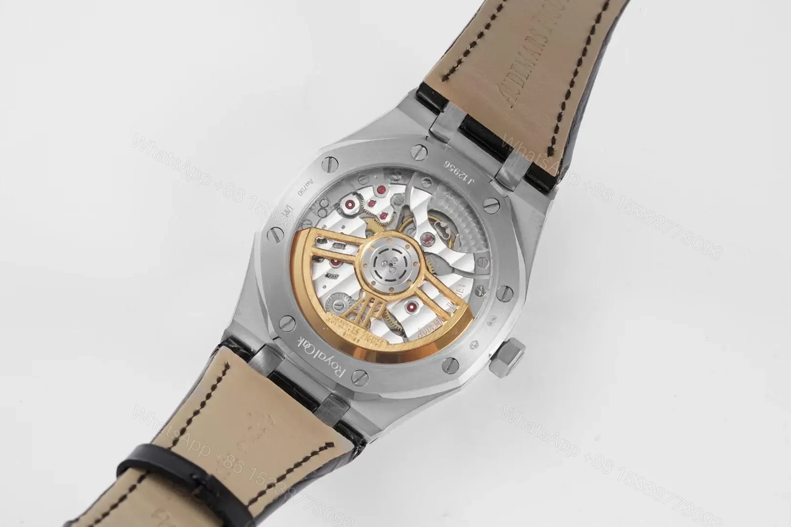 View 9 of V9 Factory Audemars Piguet Royal Oak 15500 Stainless Steel Watch with Black Dial and Leather Strap