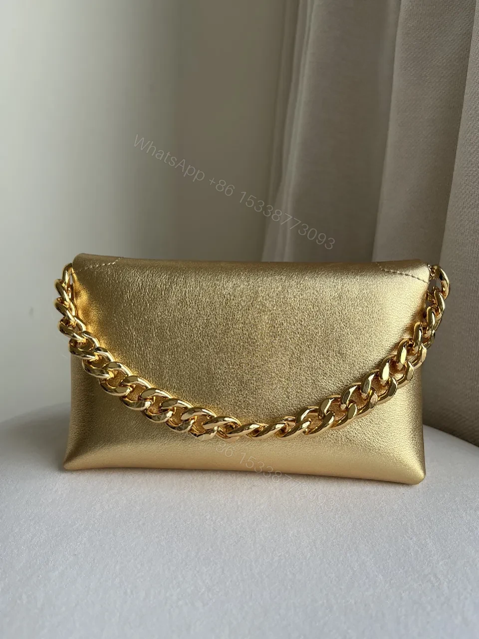 View 4 of Glossy Gold Chain Wallet in Luxe Leather