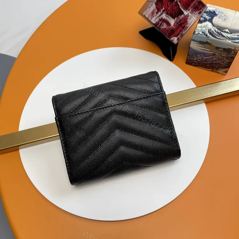 View 2 of Compact Luxe Quilted Wallet: YSL Hardware, Textured Leather