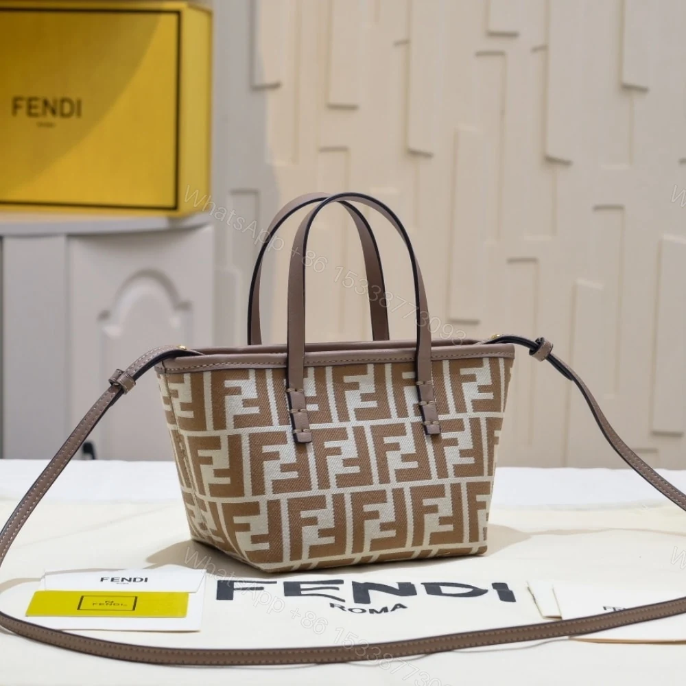 View 3 of FENDI ROLL MINI FF JACQUARD MINI BAG BROWN 23CM