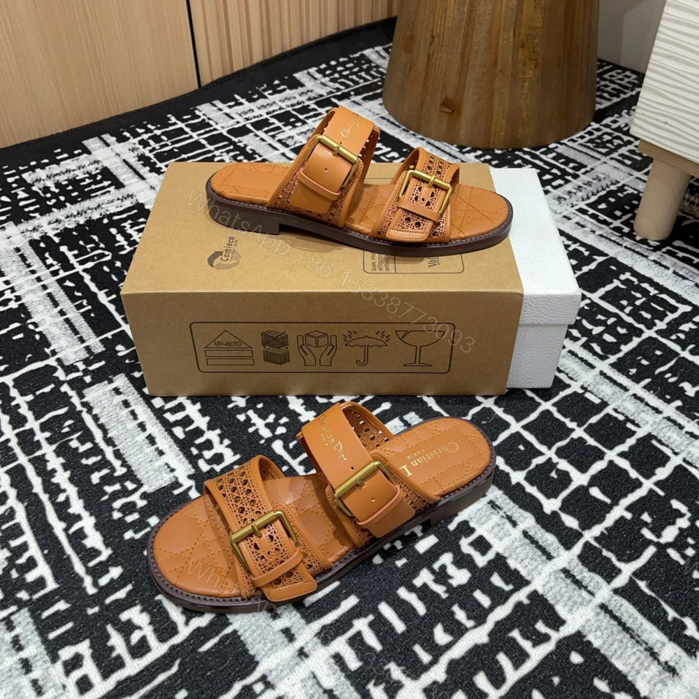 View 4 of 高仿Dior*D-Avenue系列KCO197圓頭塔扣一字拖鞋棕色免檢版