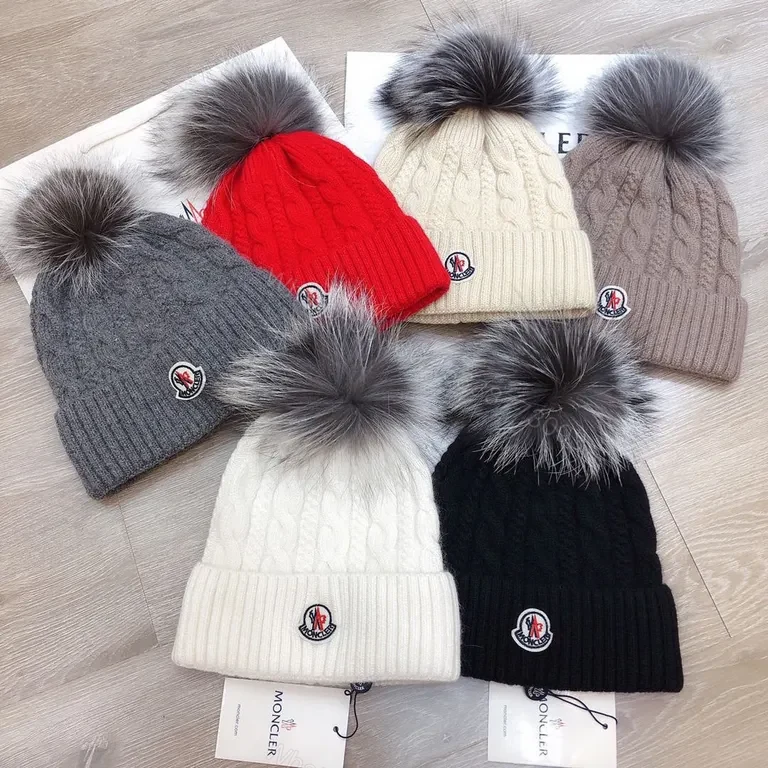 View 8 of Red Knit Beanie with Luxe Pom-Pom - Moncler Style, Premium Warmth