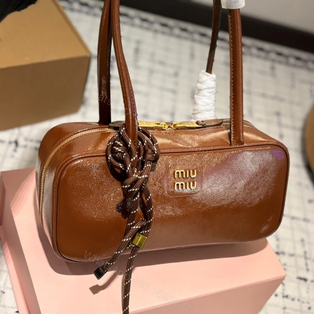 View 3 of MIUMIU BEAU NAPLAK PATENT BAG PALISANDER 28CM