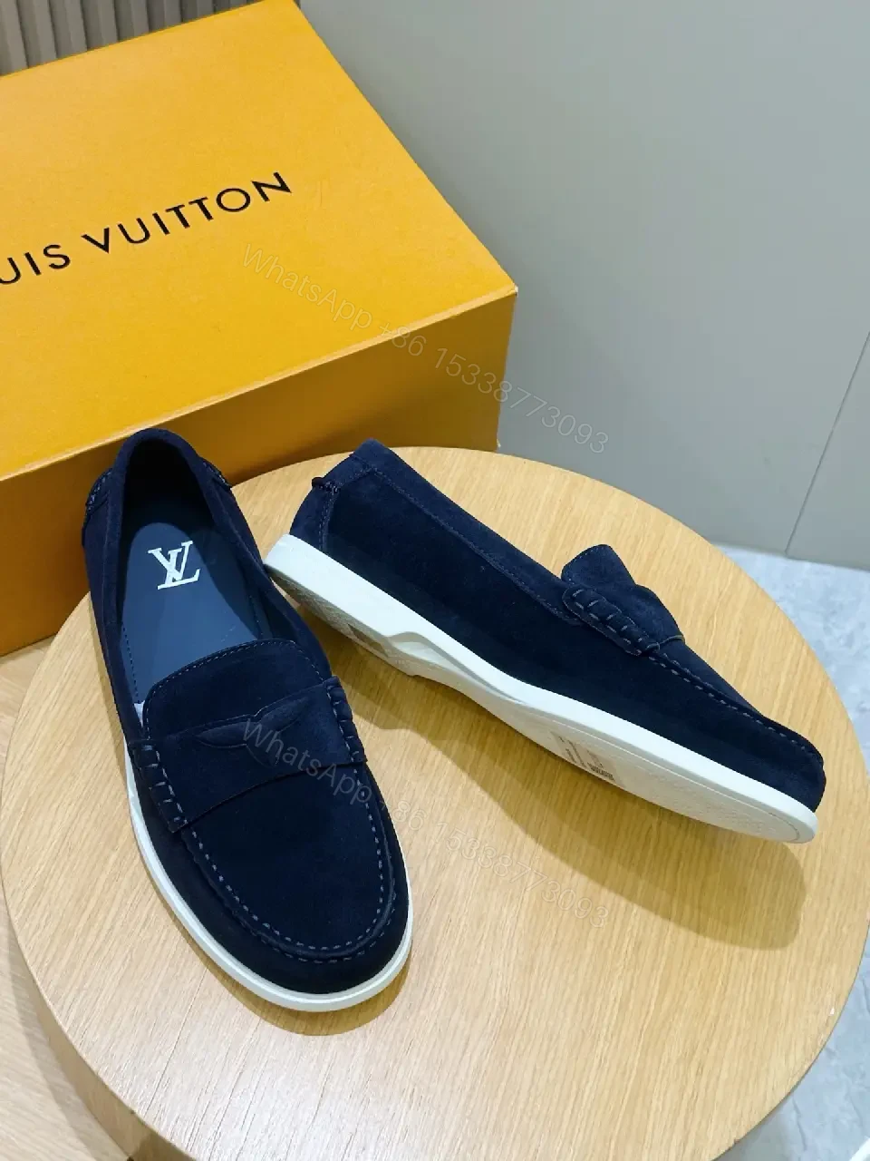 View 8 of Navy suede loafers with white sole for luxury everyday wear