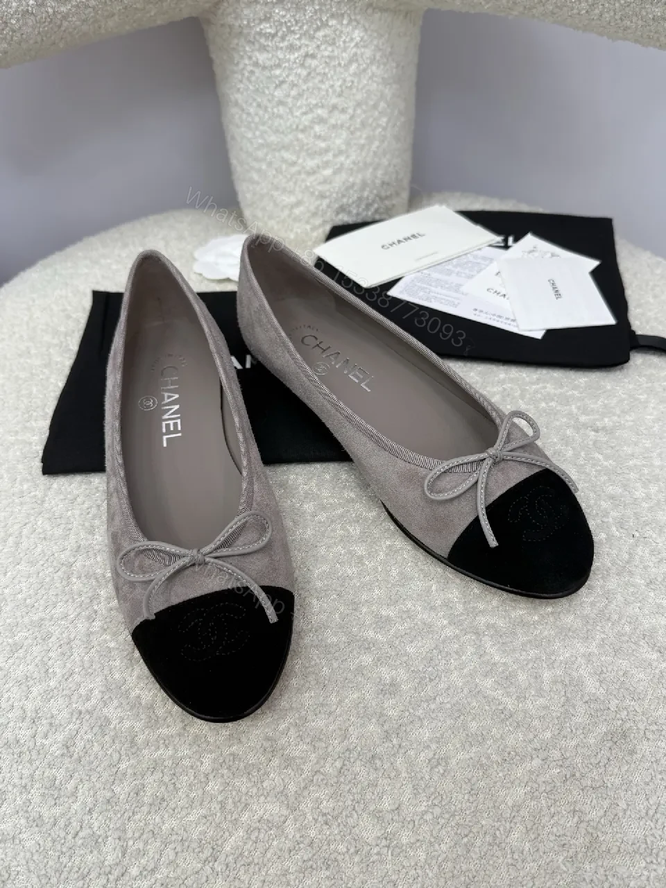 View 7 of Taupe Suede & Velvet Bow Ballet Flats, All-Day Comfort