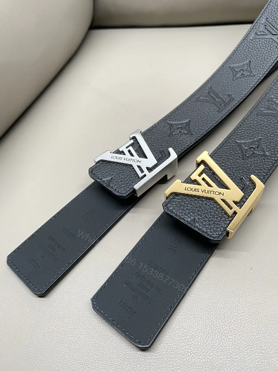 View 3 of Premium Leather Belt with Gold-Accent Buckle, Subtle Texture, Luxury Style