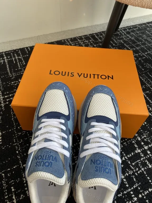 View 4 of Blue Suede-Textured LV-Inspired Sneakers: All-Day Comfort