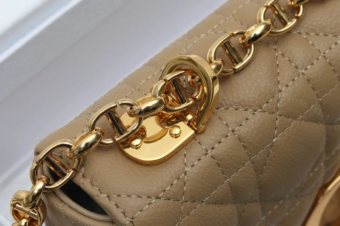 View 4 of Quilted Beige Calfskin Shoulder Bag – Gold Hardware Charm