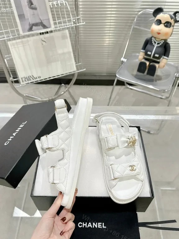 View 7 of White Lux Sandals: Quilted, Bow-Accent, Gold-Detail, Comfort Fit