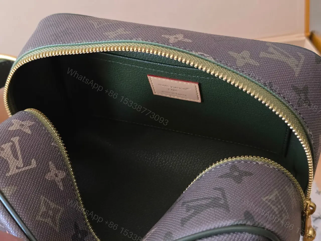 View 7 of Dark Gray LV Monogram Canvas Shoulder Bag with Gold Hardware
