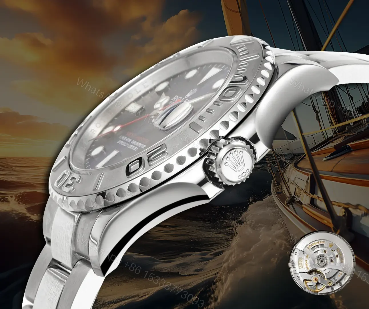 View 7 of Fake Rolex Yacht-Master 40 Blue Dial Platinum Bezel 116622-0002