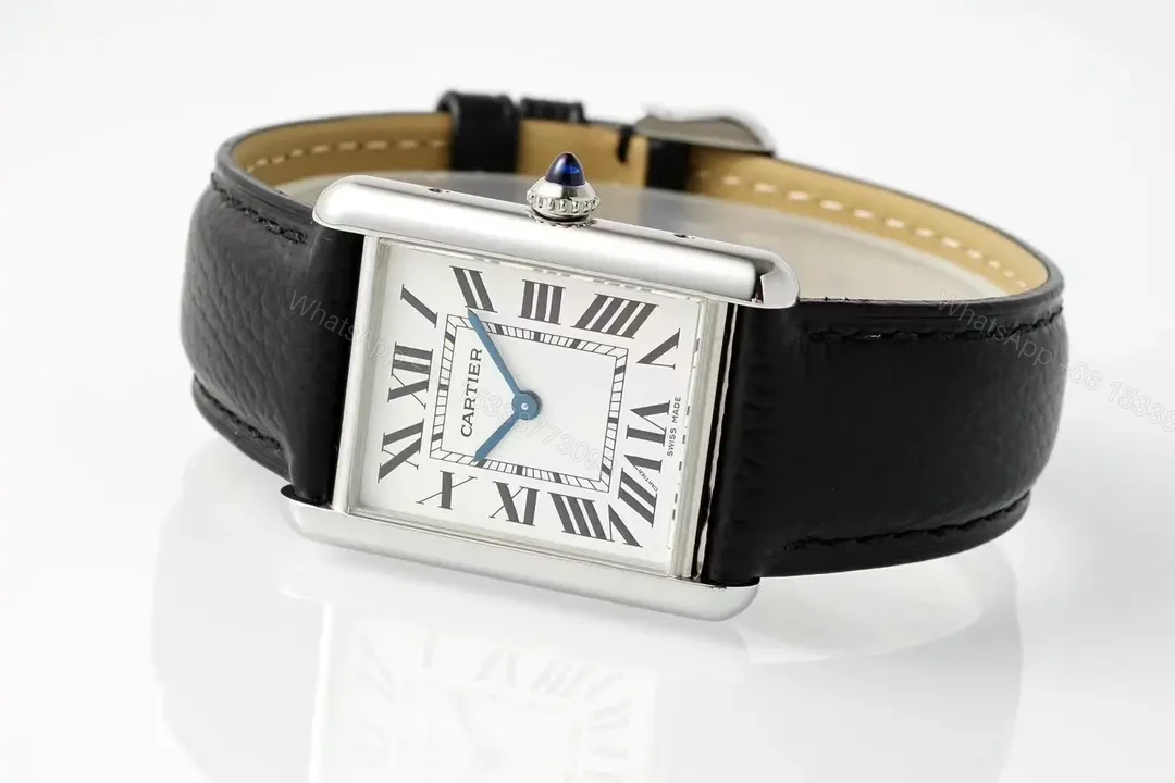 View 9 of K11 Factory Cartier Tank Must Silver Stainless Steel Case with Black Leather Strap Watch
