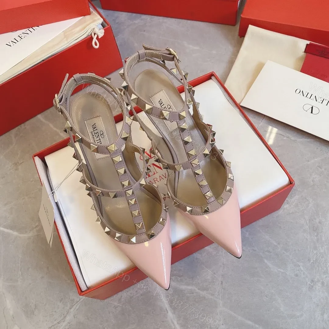 Valentino Women Pink Patent Leather Studded Pumps — view 1