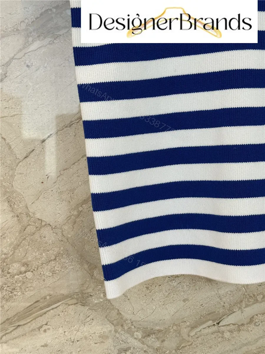 View 6 of Celine Classic Striped High-Neck Short-Sleeve Knit Top